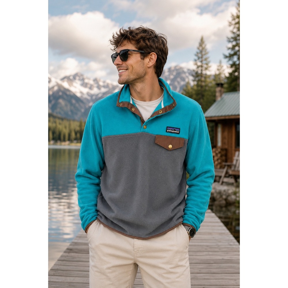 Patagonia Synchilla Snap-T Pullover Mens L/XL Turquoise Grey Excellent Fleece
